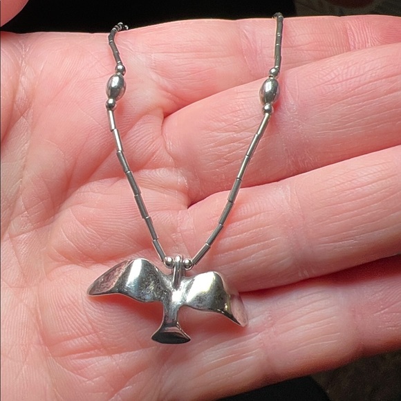 VTG Zuni Native American Handmade Bird Fetish Sterling Silver Choker Necklace - Picture 6 of 6